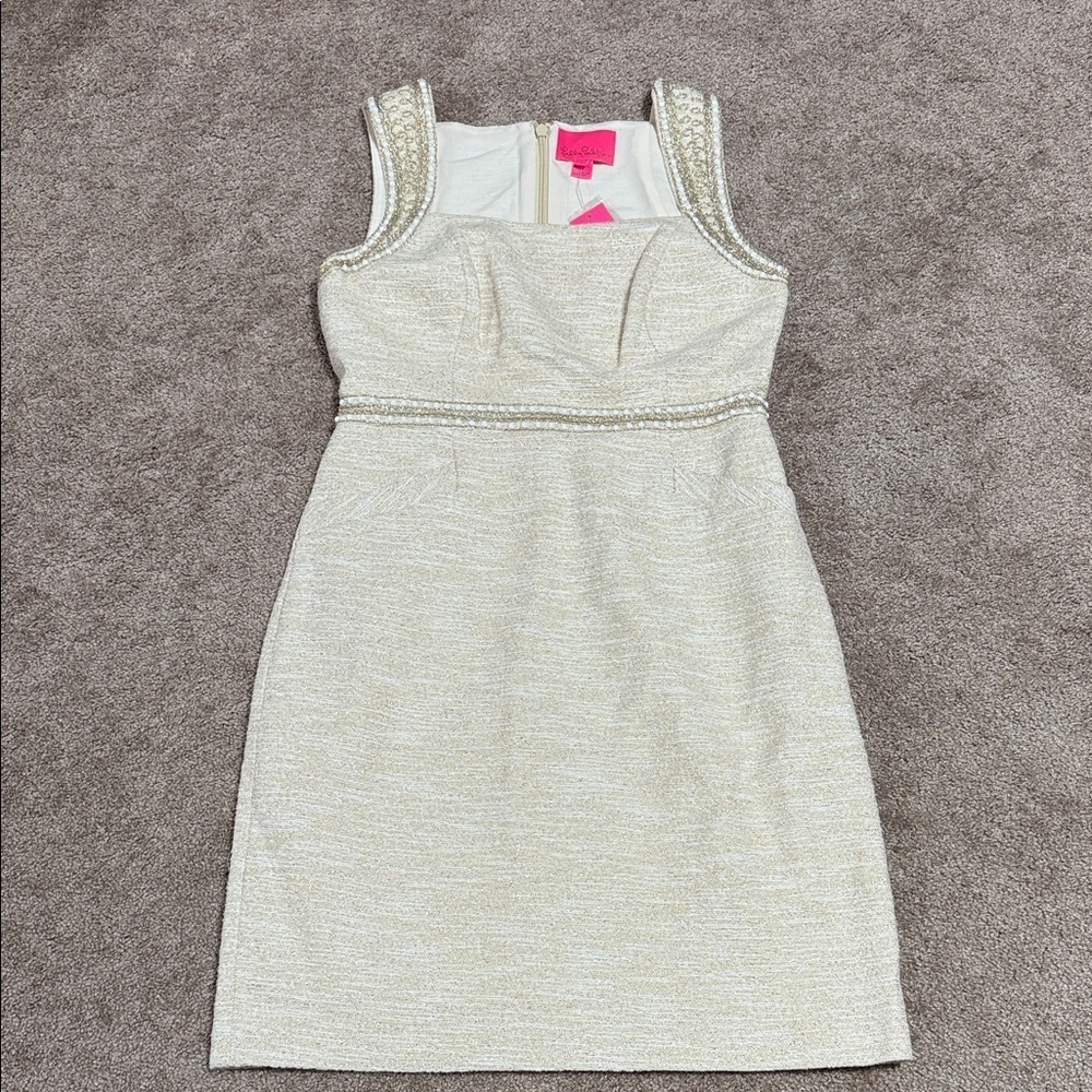 Lilly Pulitzer Dana Shift Dress in Gold Metallic Resort Boucle